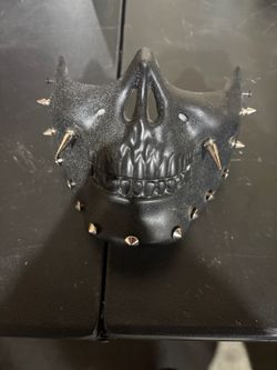 Black Skull Half Face Mask with Metal Spikes – Punk Gothic Costume Mask