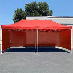 (New) $225 Black Heavy-Duty 10x20 ft Canopy Ez Pop Up Tent w/ 4 Sidewalls 