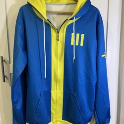 New Fallout 4 Hoodie Mens Small Blue Yellow Vault 111