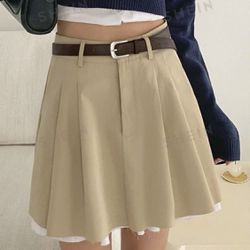 Solid Pleated Khaki Skirt Size S(4)