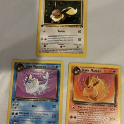 Vintage 1st Edition Pokemon Cards - Team Rocket Eevee, Dark Vaporeon & Flareon
