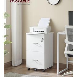 VASAGLE 2-Drawer File Cabinet, Locking Filing Cabinet for Home Office, Small Rolling Printer Stand, A4, Letter-Size Hanging Files, Assembly Required, 