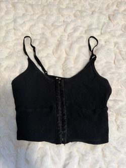 Black Ribbed Corset Crop Top