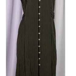 Vintage 90s Miss Dorby Stripe Green Bodycon Button down Maxi sz M