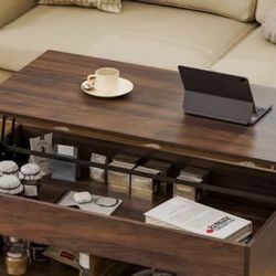 Modern Lift Top Rectangular Wood Coffee Table with Hidden Compartment & Storage, Gray48x24x19”)