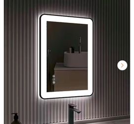 20 in. W x 28 in. H Rectangular Framed LED Anti-Fog Wall Bathroom Vanity Mirror in Black with Backlit and Front Light