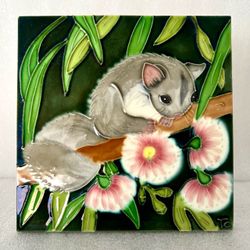 Handmade Art Tile Sugar Glider Trivet Wall Art Decor 6”