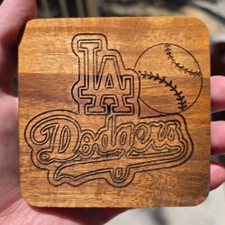 LA Dodgers Laser Engraved Set of 4 Handmade Acacia Coasters
