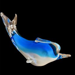 Unique Aqua Blue Glass Dolphin Sculpture