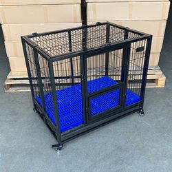 (New) $150 Folding 37” Heavy Duty Dog Crate Cage Kennel, 37x25x33 inches