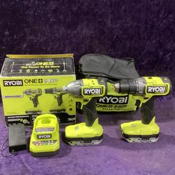 🧰🛠RYOBI ONE+ HP 18V Brushless Cordless Drill/Driver & Impact Driver Kit w/(2)2.0 HP Batts & Charger-NEW!-$150!🧰🛠