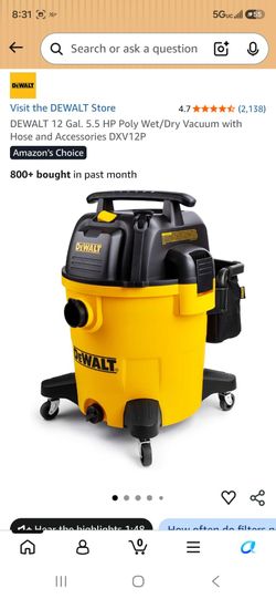 Dewalt 12 gallon shop vacuum wet/dry