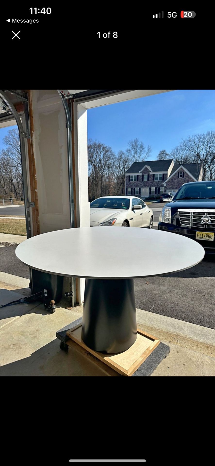Mid Century Modern Black & White Cone Base Table By Nienkamper