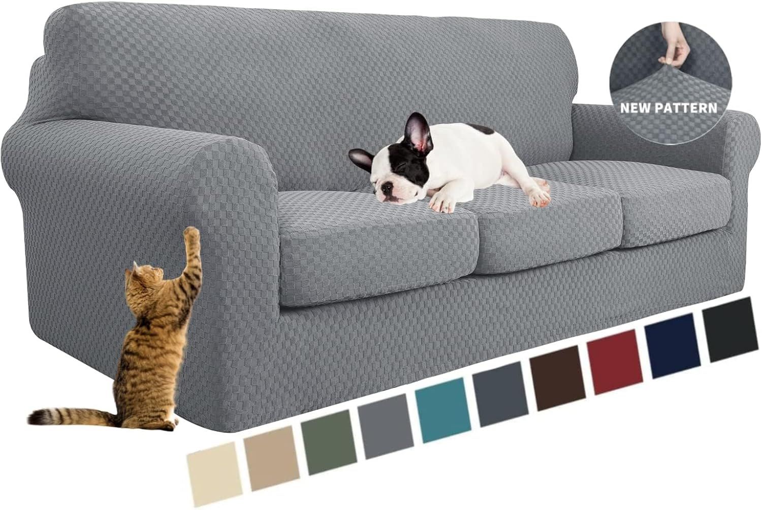  Latest Checkered 4 Pieces Couch Covers for 3 Cushion Couch High Stretch