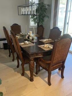 Wooden Dining Table and Storage Buffet Set w/Chairs