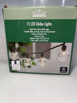 Garden Collection 15 LED Globe String Lights Warm White Indoor Outdoor 9.8 ft
