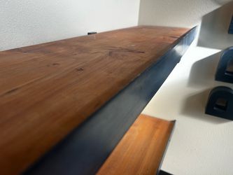 Rustic Wood and Metal Floating Wall Shelf
