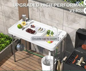 Brand New! 💥42.5" Fish Cleaning Table w/ Sink, Folding Camping Table & Fish Cleaning Station w/ Measures Mark
