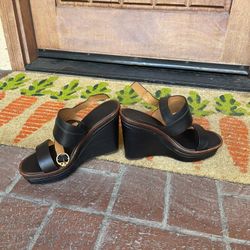 Tory Burch Black Wedge Sandals