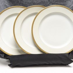 Set of 3 Haviland Limoges “Marquis” 9 5/8” Dinner Plates Gold Rim France