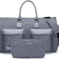 Convertible Garment Bag with Shoulder Strap Carry on Garment Duffel Bag for Men Women - 2 in 1 Hanging Suitcase Suit Travel Bags, Grey Heather, 45L, S