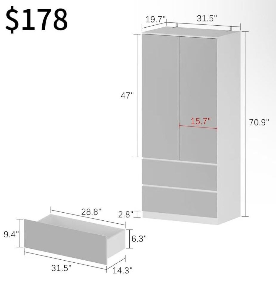 ✌️ Mirror Wardrobe Armoire with Drawers, Wardrobe Armoire Closet with Glass Full Length Mirror Doors Drawers & Hanging Rod, Wood Wardrobe