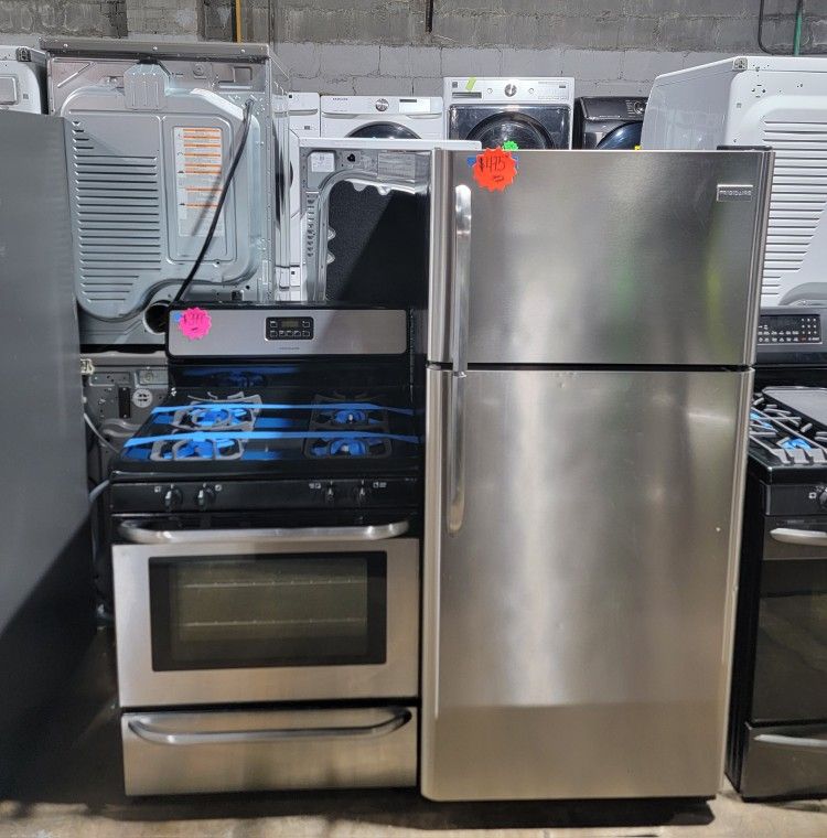 Frigidaire 2pc Set: 30in Top Freezer Fridge & Gas Stove Stainless Steel Working Perfectly  4-months Warranty 