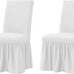 SUBRTEX Dining Room Chair Slipcovers, Set of 2, White