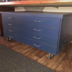 Wood 4-Drawer Flat File Cabinet w/ Wheels for Plans , Blueprints , and Art