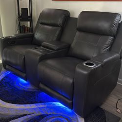 Black/Gray Leather Sofa