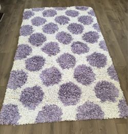 Cotton Jersey Area Rug White and Lavender Polka Dots