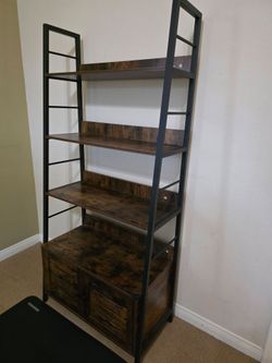 Industrial Ladder Bookshelf with Cabinet