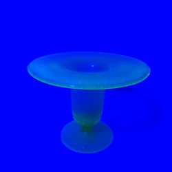 Rare Antique Iris Ice Uranium Glass Pedestal Vase, Stretch Glass Finish Canary Yellow, 1920s