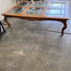 BEAUTIFUL- Brand- (Silver Apple) Solid Oak Coffee Table With 6 Beveled Glass In Lays.