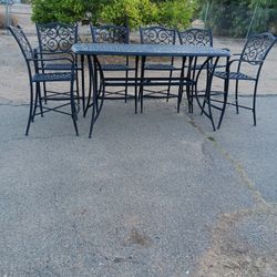 Patio Furniture Counter Height Bar Table W/6 Bar Stools 