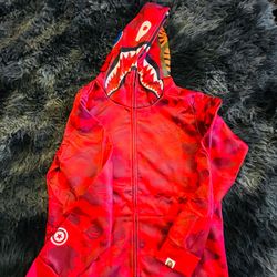 Red (M) Bape Hoodie Shark Jacket Full-Zip Hooded 