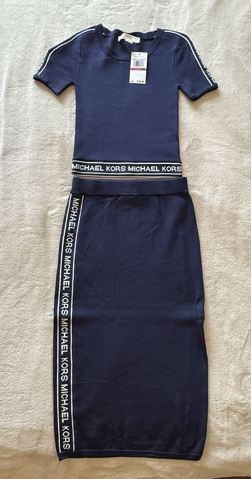 Michael Kors Blue Crop Top and Bandage Skirt