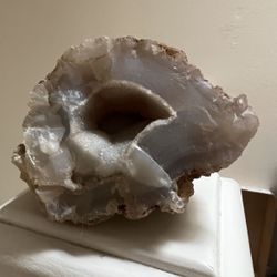 Paperweight - Banded Agate With Tiny Quartz Crystals Geode