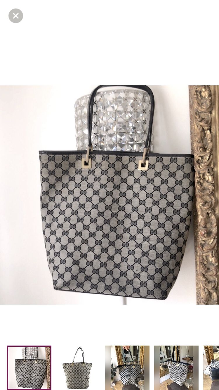 Gucci Monogram Gray Black Tote Bag