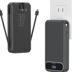20000mAh Lightweight-Portable-Charger-Power-Bank with Built-in Cables and AC Wall Plug, PD20W USB-C Fast Charging Battery Pack, LED Display 