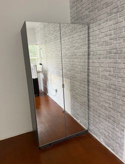 Ikea Pax wardrobe w/ 2 Aheim mirror glass doors, 6 Komplement soft closing hinges...