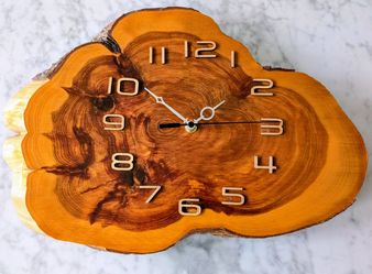 Vintage Retro Burlwood Clock 17" Burl Wood Slab Lacquer