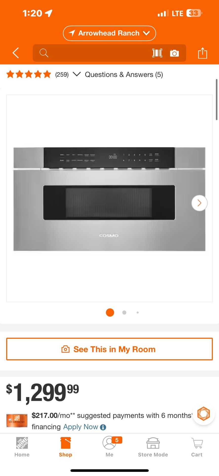 Cosmo 30 in. Haven Collection 1.2 cu. ft. Built-in Microwave Drawer, Presets, Touch Controls, Defrosting Rack, Stainless Steel