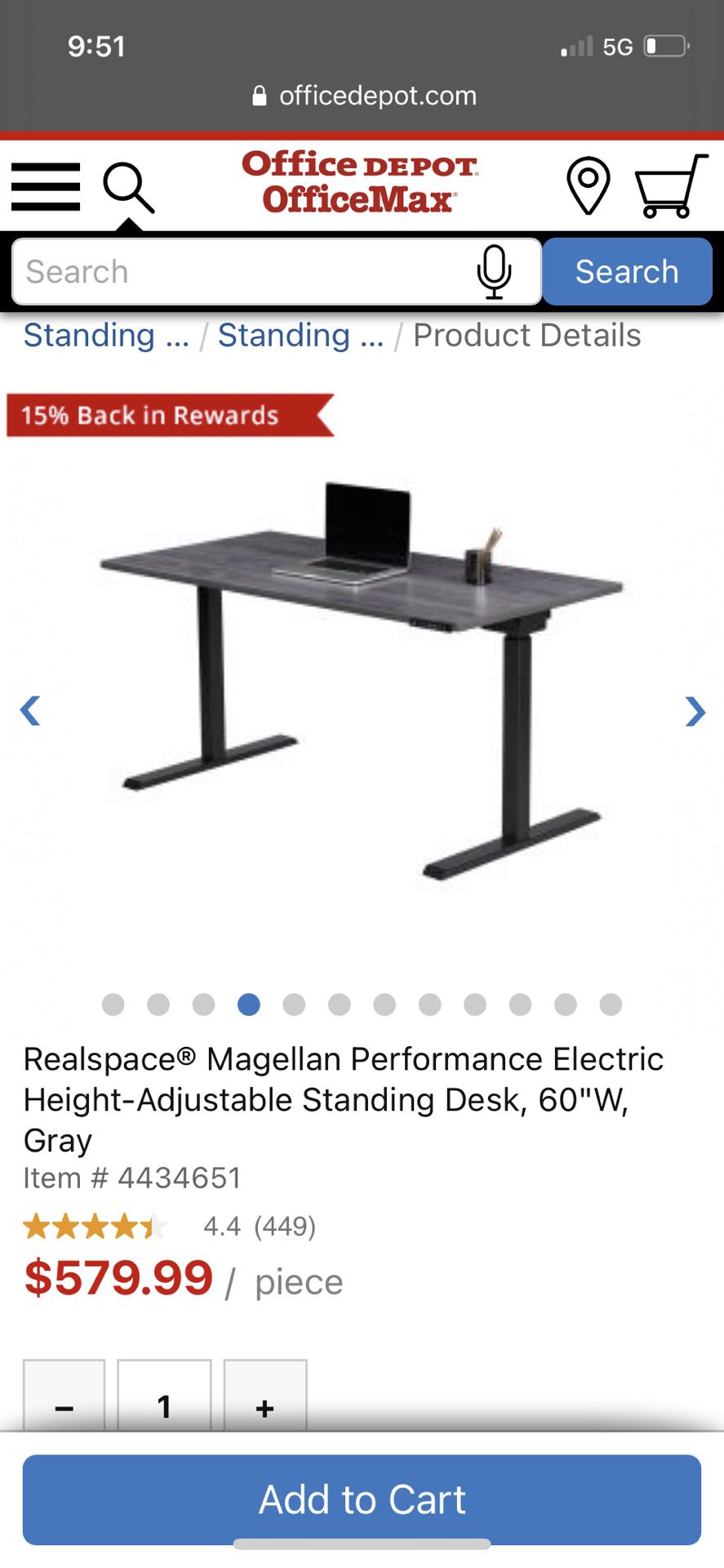 Realspace Magellan Performance Electric Height-Adjustable Standing Desk, 60"W, Gray