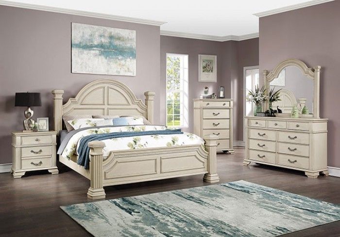 Brand New Antique White 4pc Queen Size Bedroom Set 