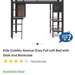 Kids Colefax Avenue Gray Full Loft Bed With Desk And Bookcase