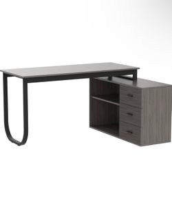 Office Desk with File Cabinet, Corner Computer Desk with 3 Drawers & 2 Shelves, Workstation Executive Desk with Storage Shelf for Home Office - Grey