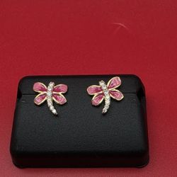 🦋 PINK DRAGONFLY MOISSANITE STUD EARRINGS | 925 STERLING SILVER 🦋