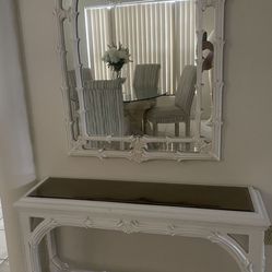 Hollywood Regency Tropical Console Table And Mirror 