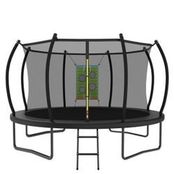 Trampoline Outdoor 14FT 12FT 10FT 8FT with Safety Enclosure Net, Recreational Trampoline for Kids and Adults, Anti-Rust, ASTM Approved, Black